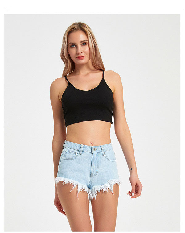 Fave Fray Hem Denim Shorts - Light Blue Wash