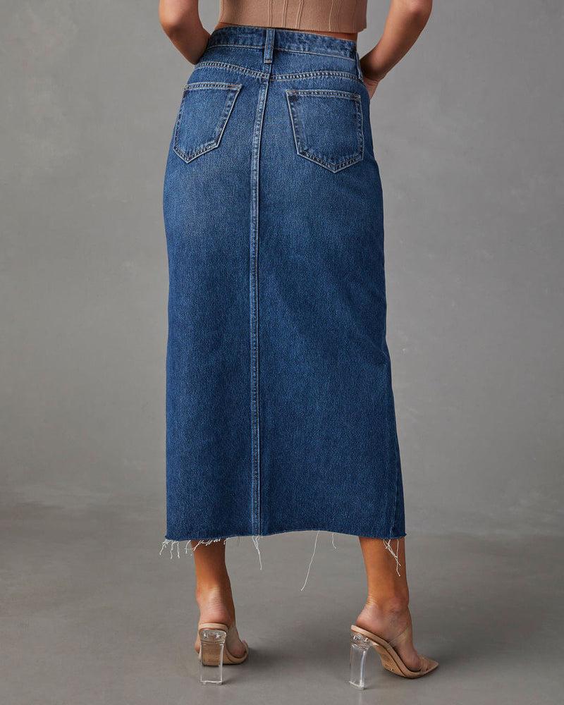 Denim Maxi Skirt With Slit Long Jean Split Skirt DENIMUSE Denim Maxi Skirt With Slit Long Jean Split Skirt DENIMUSE