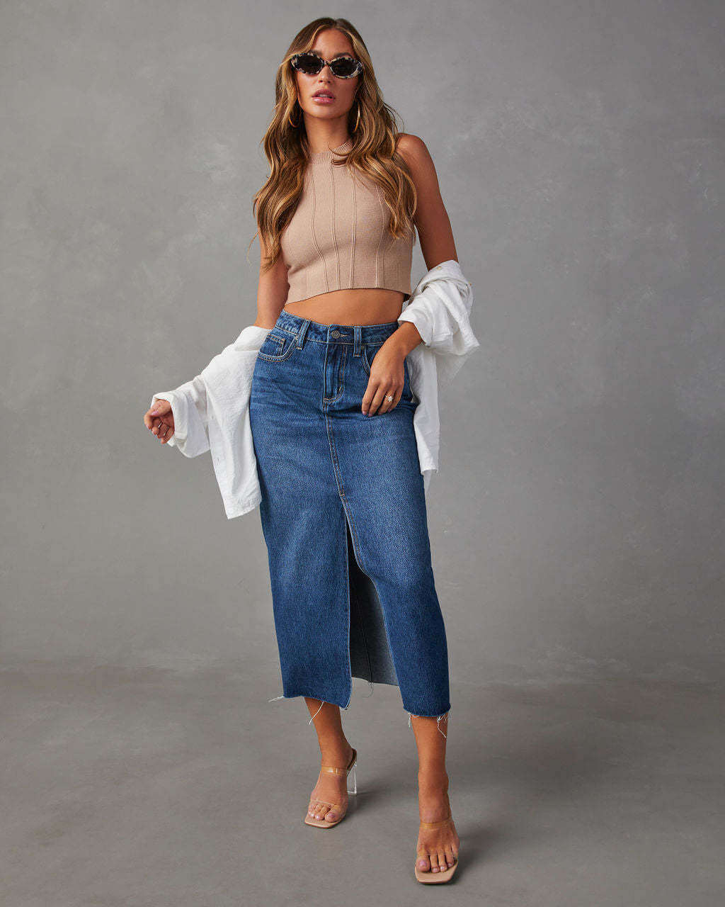 Denim Maxi Skirt with Slit | Long Jean Split Skirt | DENIMUSE