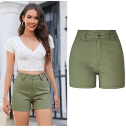 High Waist Denim Shorts-Olive Green