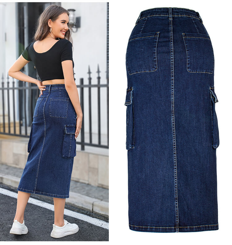 Cargo Denim Midi Skirt