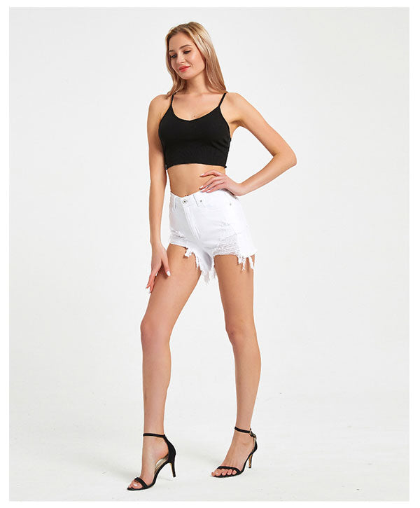 Sunshine Beach Frayed Denim Shorts-White