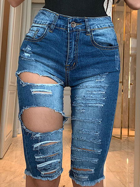 Muse Look Distressed Bermuda Shorts - Blue