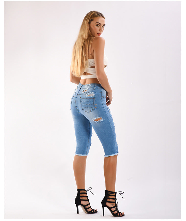 Distressed Bermuda Denim Short Jeans