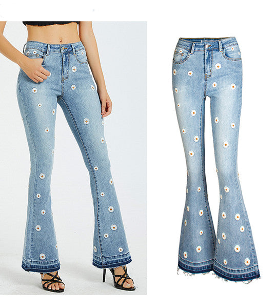 Daisy Embroidered Flared Jeans