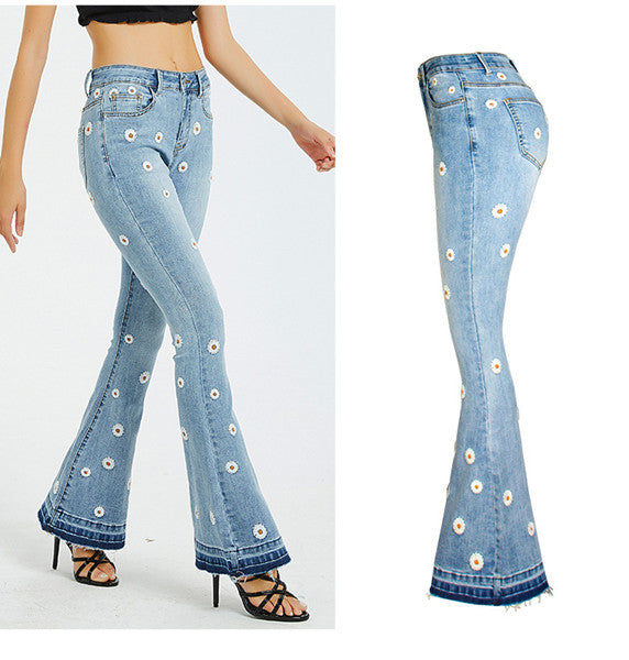 Daisy Embroidered Flared Jeans