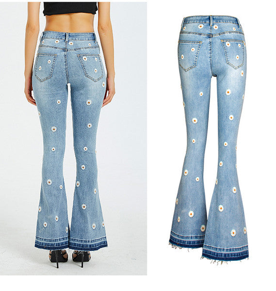 Daisy Embroidered Flared Jeans
