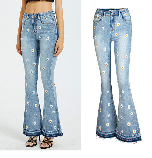 Daisy Embroidered Flared Jeans