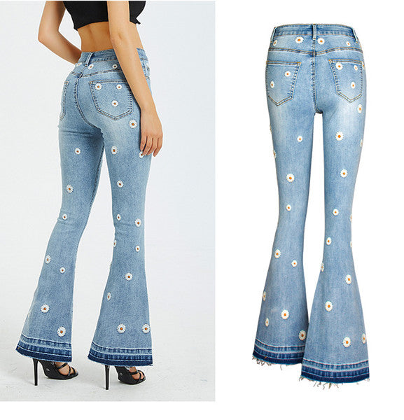 Daisy Embroidered Flared Jeans