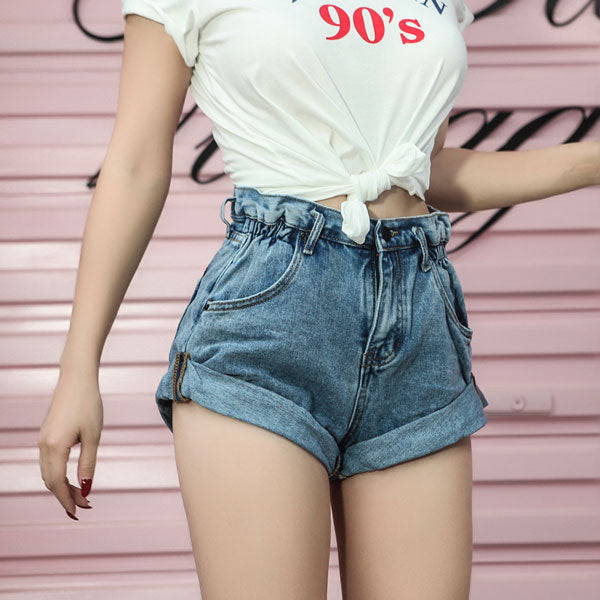 Blue jean paper bag shorts sales