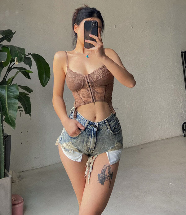 Denim Shorts With Pockets Hanging Out