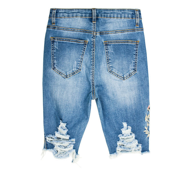 Embroidered Jean Bermuda Shorts