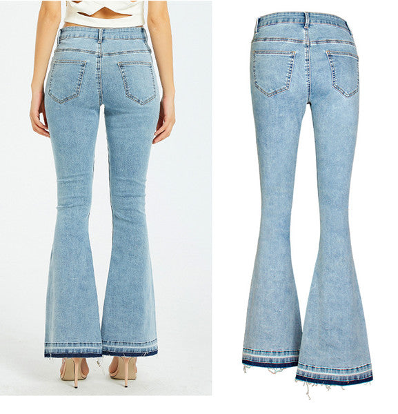 Floral Applique Bell Bottom Jeans