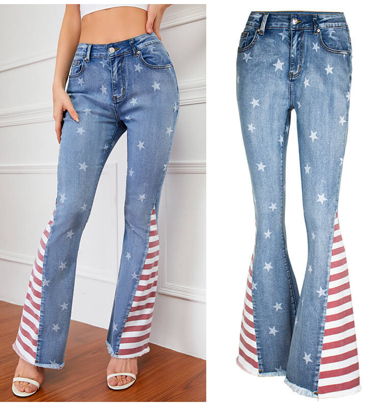 Stars and Stripes Printed Flared Jeans