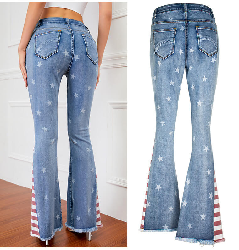 Stars and Stripes Printed Flared Jeans