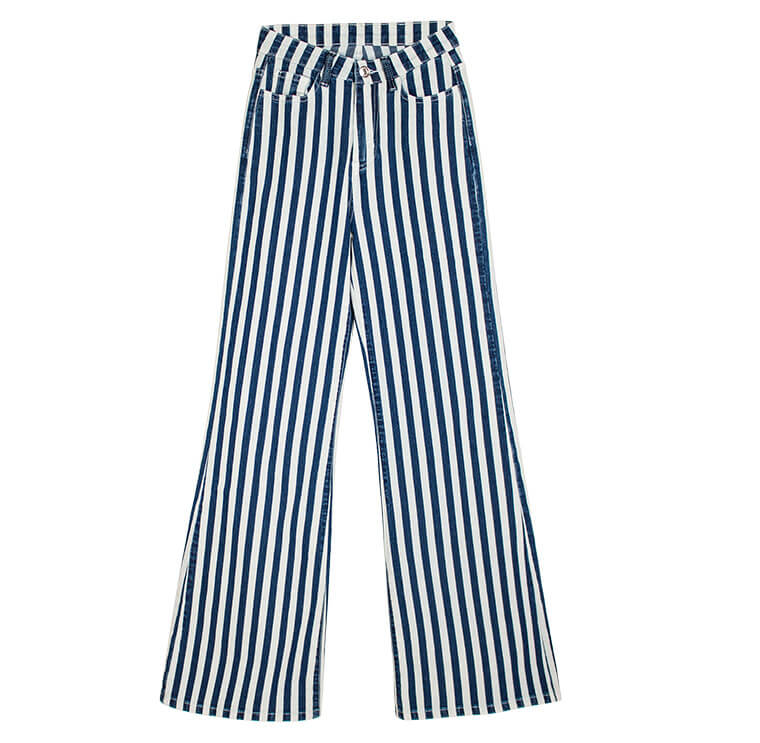 Blue and White Striped Flare Jeans
