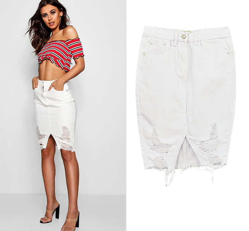 White Distressed Denim Skirt