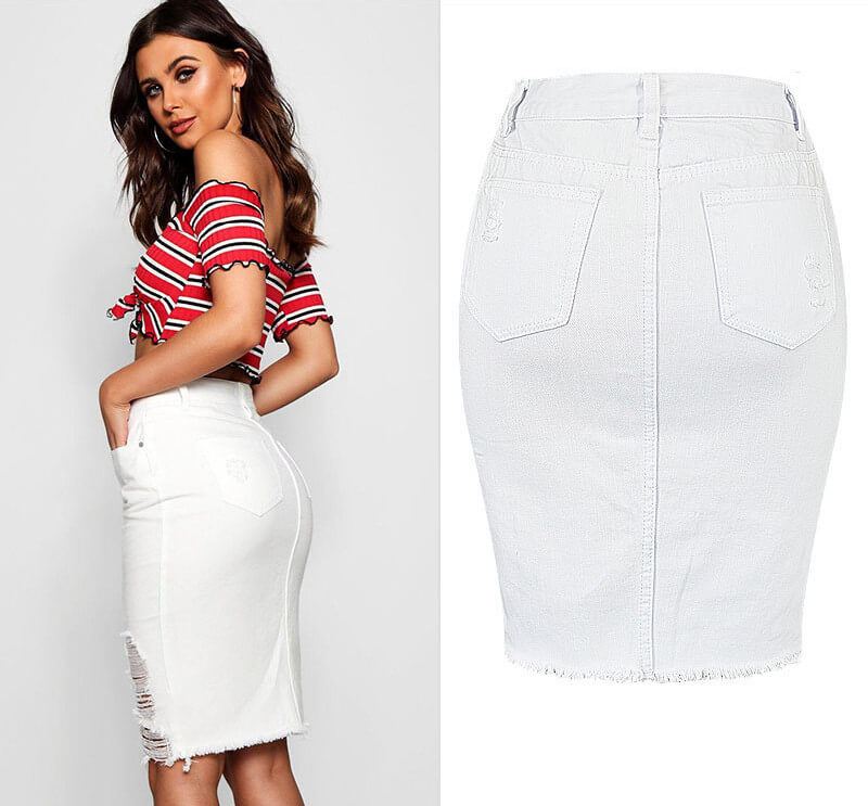 White Distressed Denim Skirt